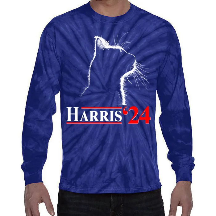 Cat Lady Ladies For Kamala Harris 2024 Tie-Dye Long Sleeve Shirt