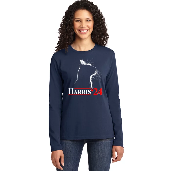 Cat Lady Ladies For Kamala Harris 2024 Ladies Long Sleeve Shirt