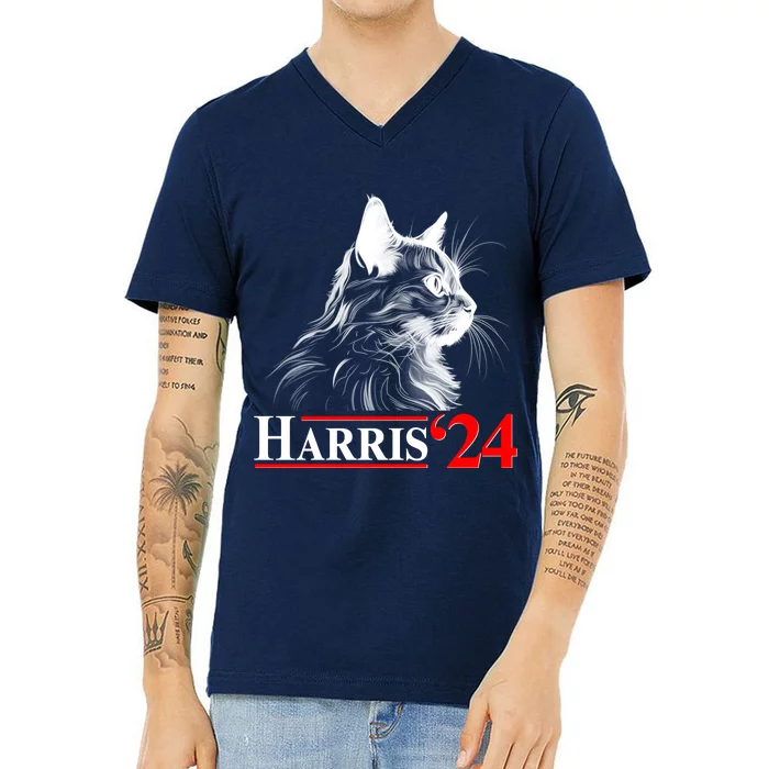 Cat Lady Ladies For Kamala Harris 2024 V-Neck T-Shirt