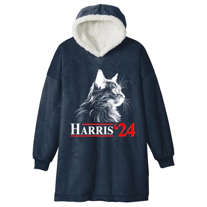 Cat Lady Ladies For Kamala Harris 2024 Hooded Wearable Blanket