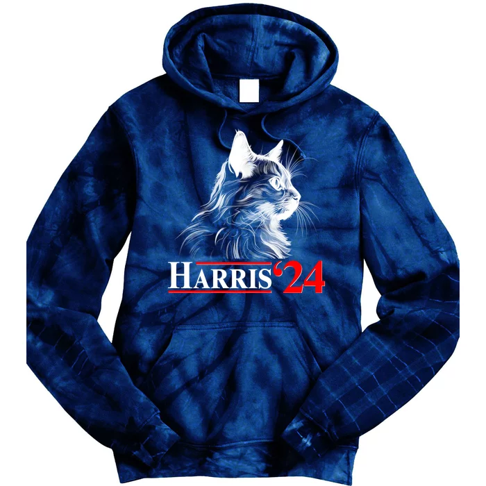 Cat Lady Ladies For Kamala Harris 2024 Tie Dye Hoodie