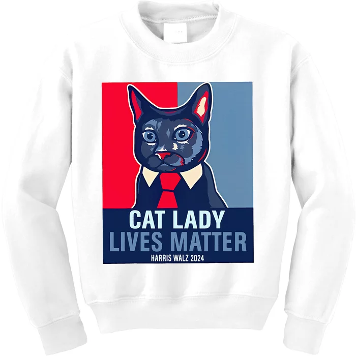 Cat Lady Lives Matter Harris Walz Election 2024 Kids Sweatshirt