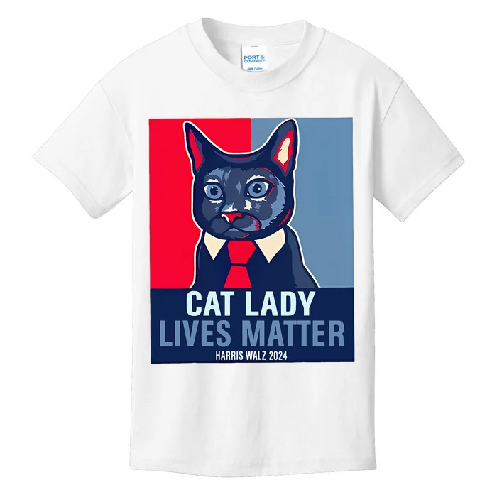 Cat Lady Lives Matter Harris Walz Election 2024 Kids T-Shirt