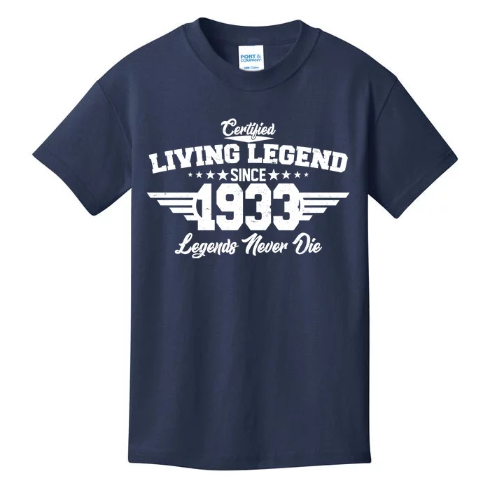 Certified Living Legend Since 1933 Legends Never Die 90th Birthday Kids T-Shirt