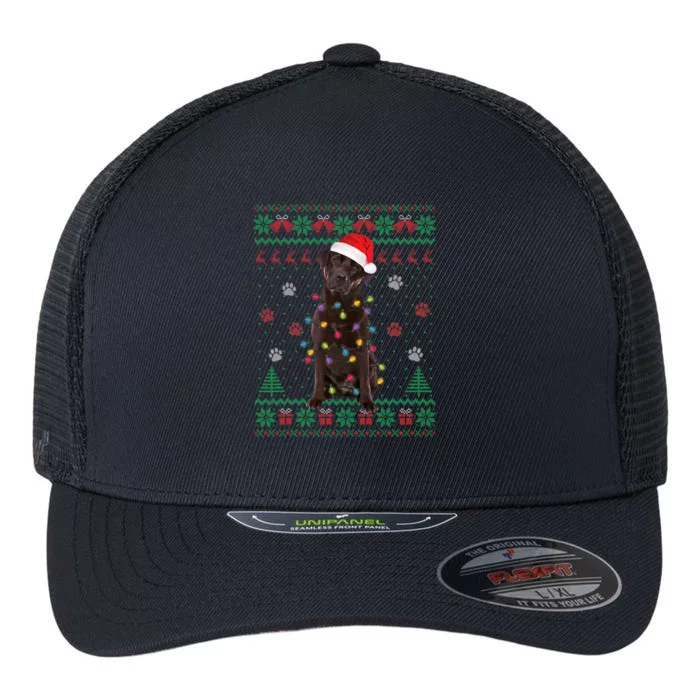 Chocolate Lab Labrador Christmas Lights Dog Ugly Sweater Flexfit Unipanel Trucker Cap