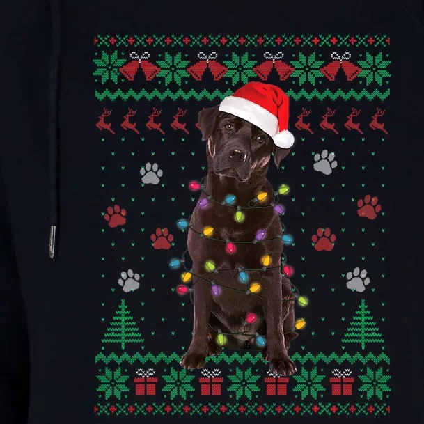 Chocolate Lab Labrador Christmas Lights Dog Ugly Sweater Womens Funnel Neck Pullover Hood