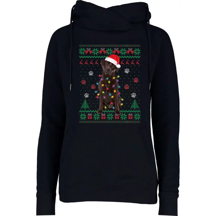 Chocolate Lab Labrador Christmas Lights Dog Ugly Sweater Womens Funnel Neck Pullover Hood