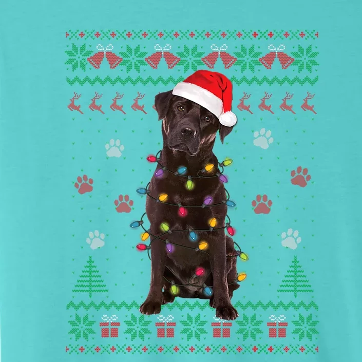 Chocolate Lab Labrador Christmas Lights Dog Ugly Sweater ChromaSoft Performance T-Shirt