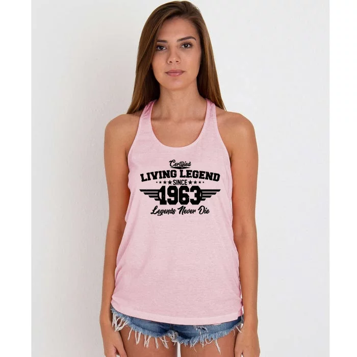 Certified Living Legend Since 1963 Legends Never Die 60th Birthday Women's Knotted Racerback Tank