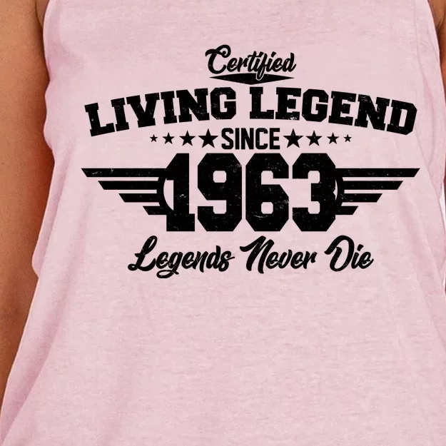 Certified Living Legend Since 1963 Legends Never Die 60th Birthday Women's Knotted Racerback Tank