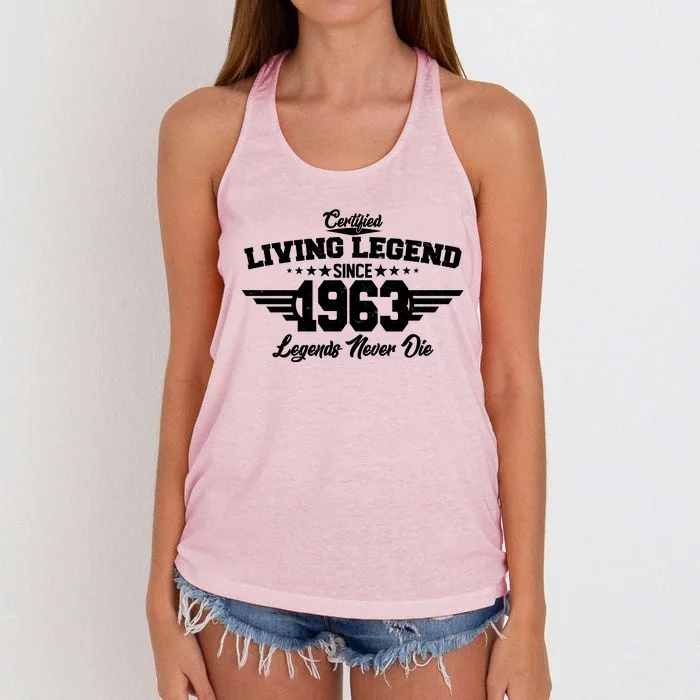 Certified Living Legend Since 1963 Legends Never Die 60th Birthday Women's Knotted Racerback Tank