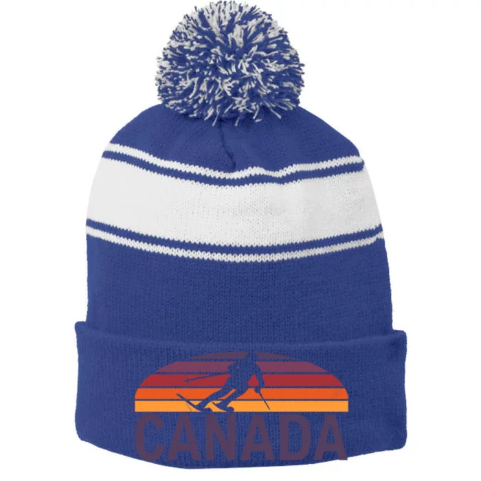 Canada Lake Louise Revelstoke Whistler Blackcomb Ski Resort Funny Gift Stripe Pom Pom Beanie