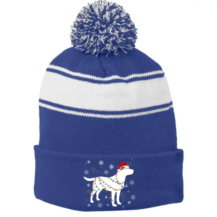 Christmas Lights Labrador Retriever Dog Lover Gift Stripe Pom Pom Beanie