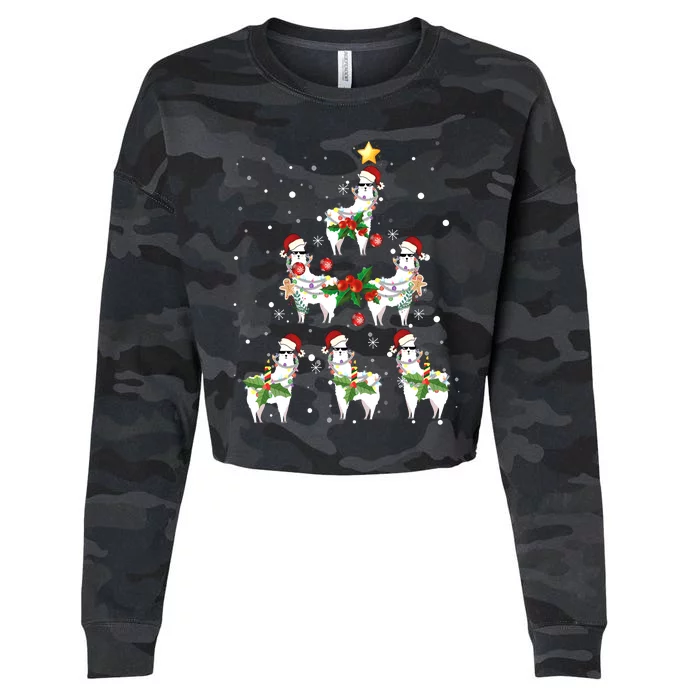 Christmas Llama - Llama_s Christmas Tree Cropped Pullover Crew