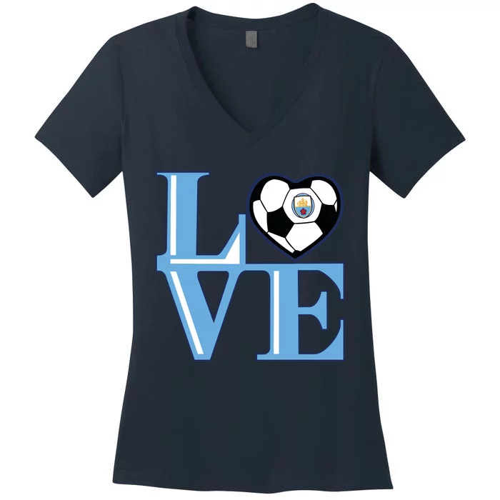 Cool Love Man City Soccer Team Women's V-Neck T-Shirt