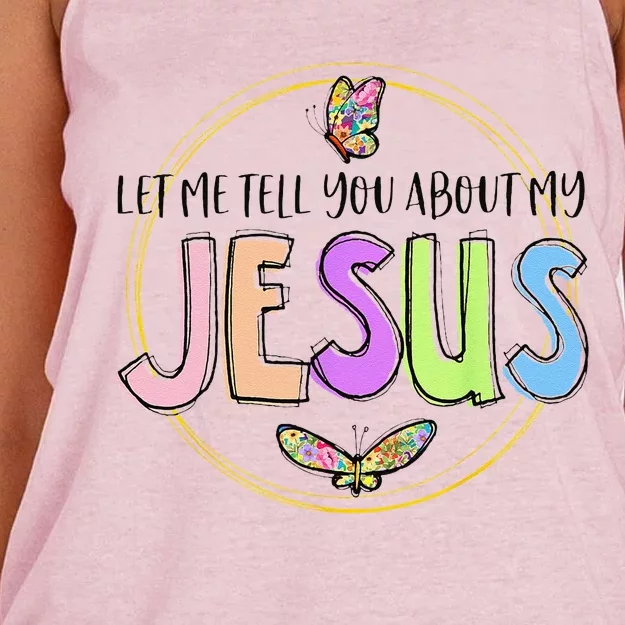 Christian Let Me Tell You About My Jesus Cross Butterfly Women's Knotted Racerback Tank