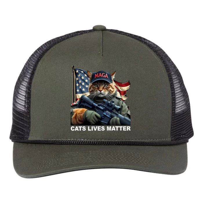 Cats Lives Matter Funny Trump 2024 Cat Maga Retro Rope Trucker Hat Cap