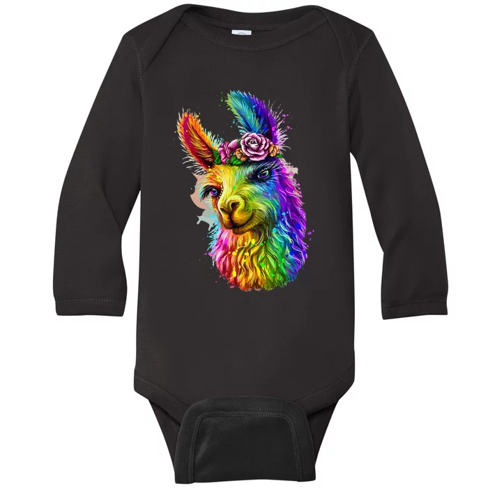 Cute Llama Mom For Llama Lovers Colorful Art Llama Baby Long Sleeve Bodysuit