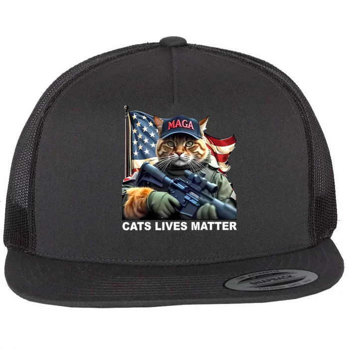 Cats Lives Matter Funny Trump 2024 Cat Maga Flat Bill Trucker Hat