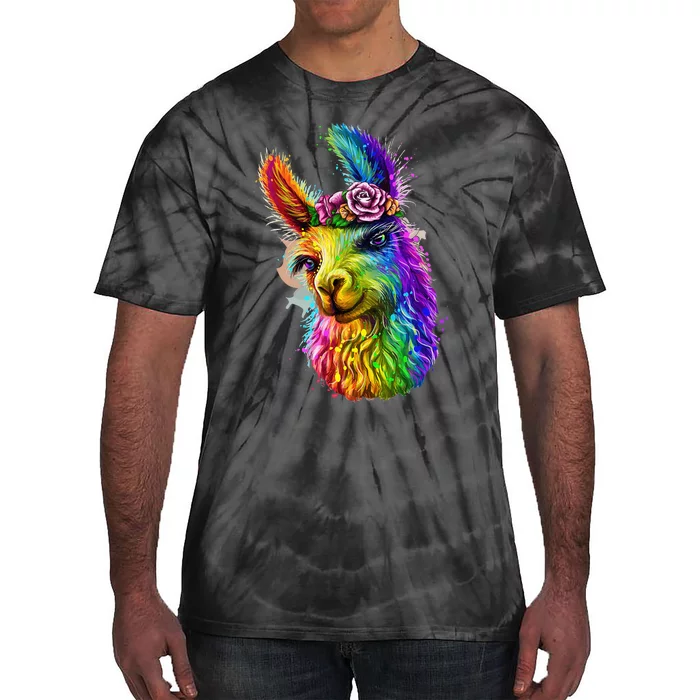 Cute Llama Mom For Llama Lovers Colorful Art Llama Min Tie-Dye T-Shirt