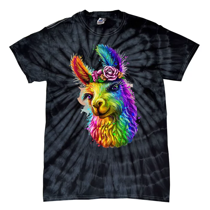 Cute Llama Mom For Llama Lovers Colorful Art Llama Min Tie-Dye T-Shirt