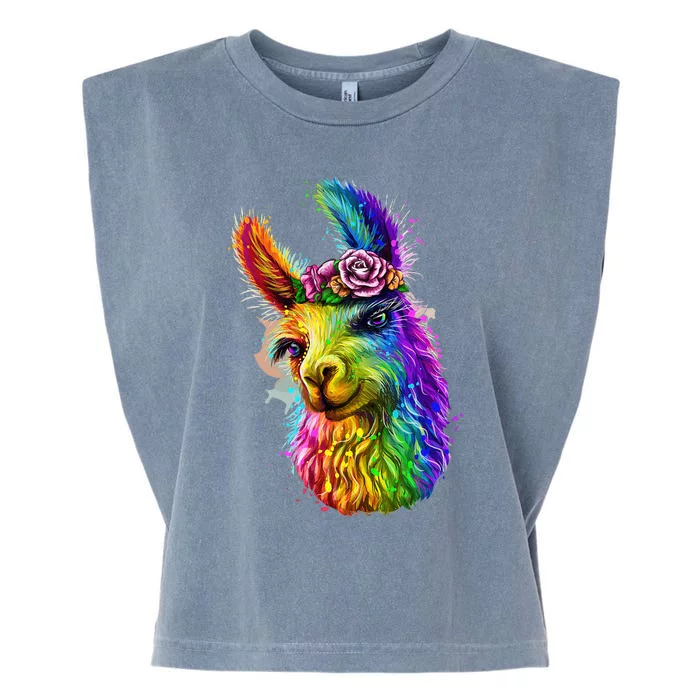 Cute Llama Mom For Llama Lovers Colorful Art Llama Min Garment-Dyed Women's Muscle Tee