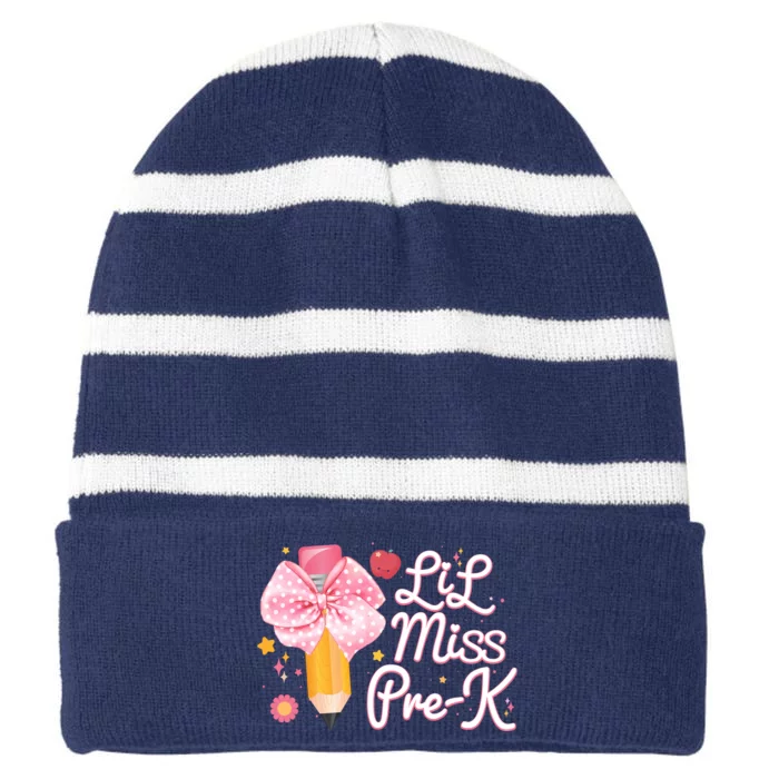 Cute Lil Miss Pre K Pre School New School Year Striped Beanie with Solid Band