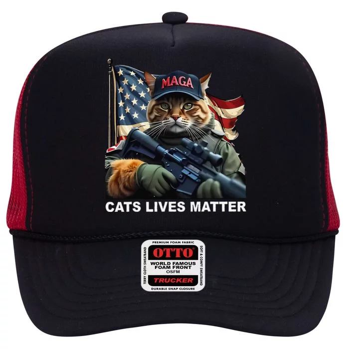 Cats Lives Matter Funny Trump 2024 Cat Maga Gift High Crown Mesh Trucker Hat