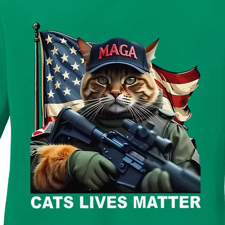 Cats Lives Matter Funny Trump 2024 Cat Maga Gift Ladies Long Sleeve Shirt