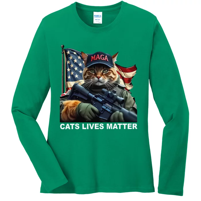 Cats Lives Matter Funny Trump 2024 Cat Maga Gift Ladies Long Sleeve Shirt