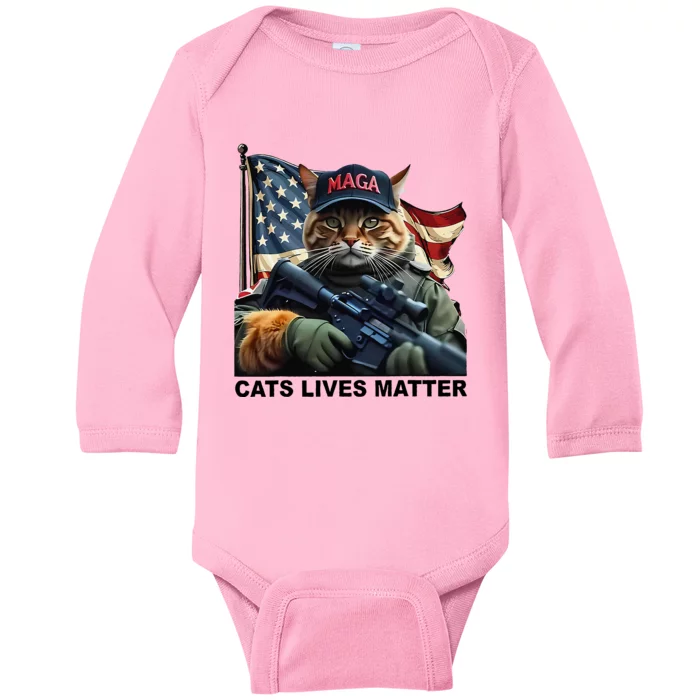 Cats Lives Matter Funny Trump 2024 Cat Maga Gift Baby Long Sleeve Bodysuit