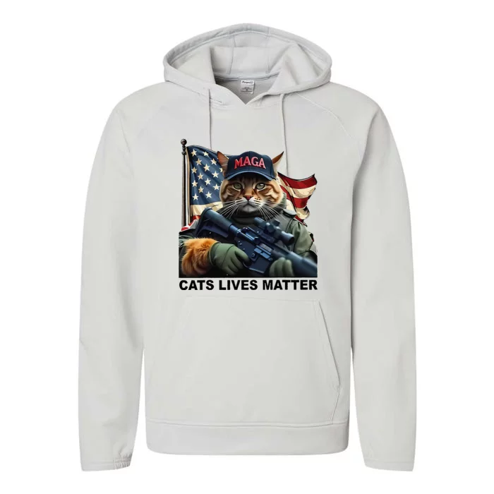 Cats Lives Matter Funny Trump 2024 Cat Maga Gift Performance Fleece Hoodie