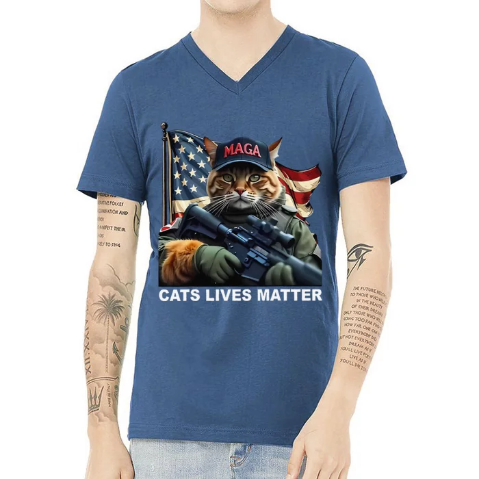 Cats Lives Matter Funny Trump 2024 Cat Maga Gift V-Neck T-Shirt