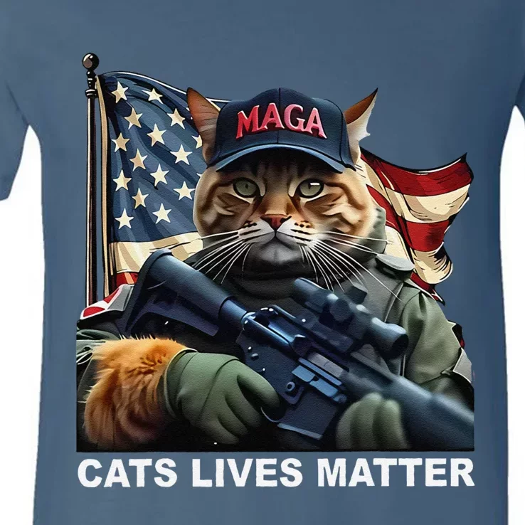 Cats Lives Matter Funny Trump 2024 Cat Maga Gift V-Neck T-Shirt