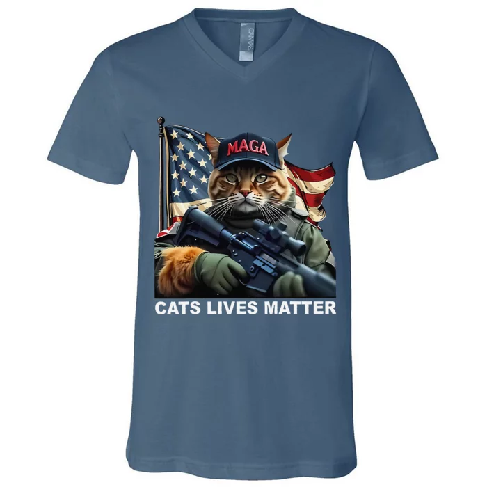 Cats Lives Matter Funny Trump 2024 Cat Maga Gift V-Neck T-Shirt