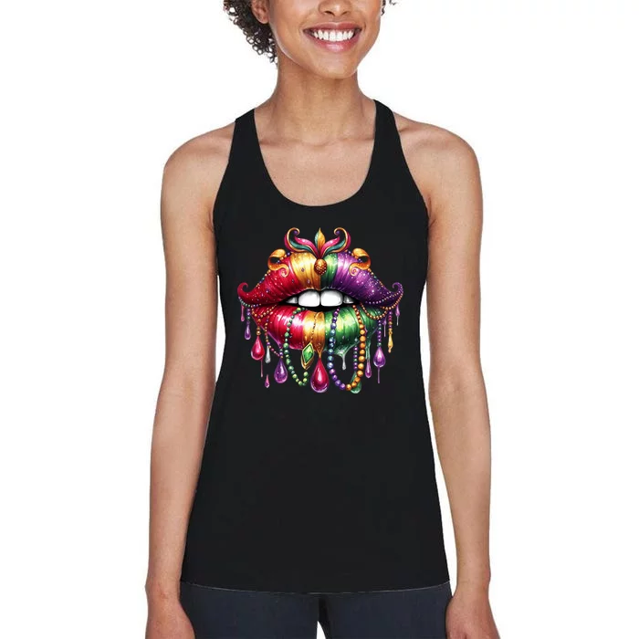 Cute Lips Mardi Gras Carnival Party Women's Racerback Tank