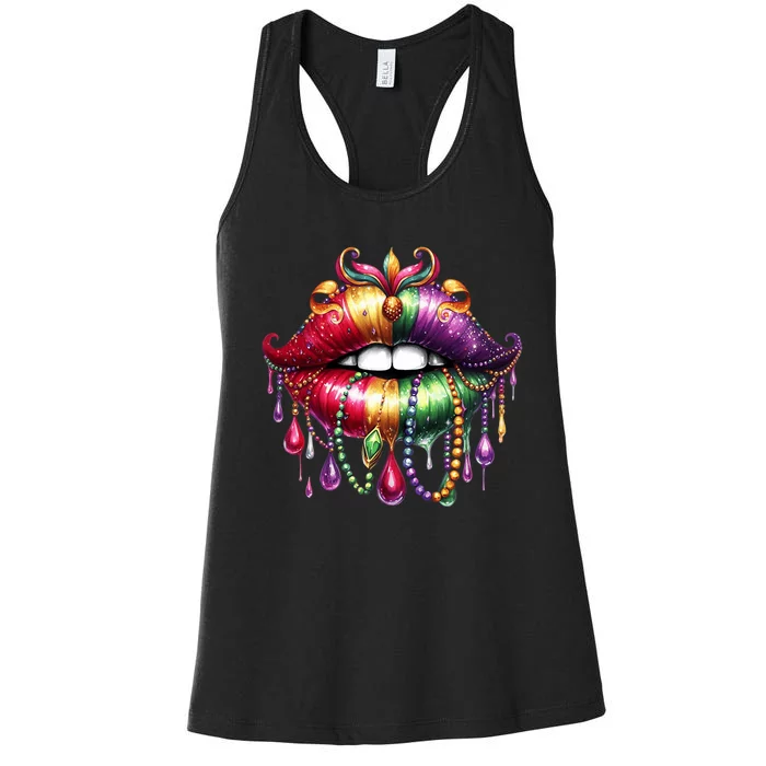 Cute Lips Mardi Gras Carnival Party Women's Racerback Tank