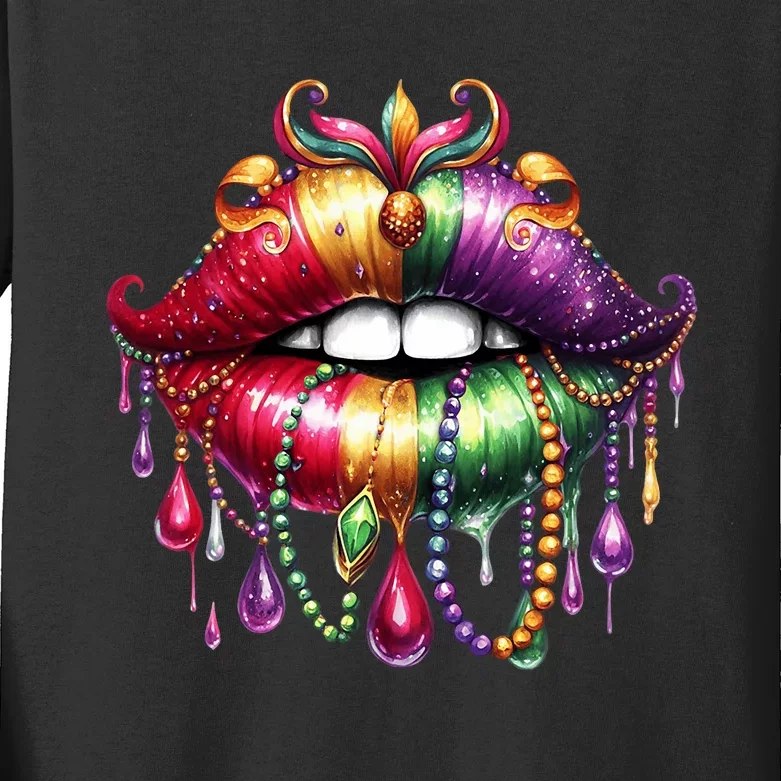 Cute Lips Mardi Gras Carnival Party Kids Long Sleeve Shirt