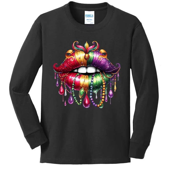 Cute Lips Mardi Gras Carnival Party Kids Long Sleeve Shirt