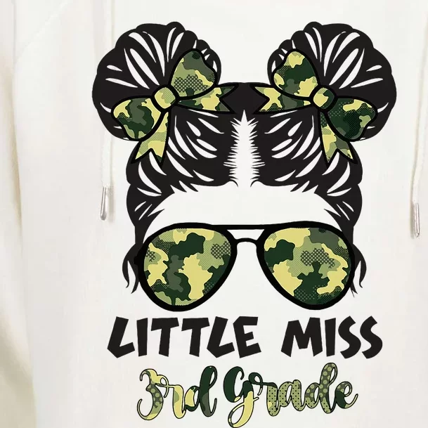 Camo Little Miss 3rd Third Grade Messy Bun Hair Tie Bow Womens Funnel Neck Pullover Hood