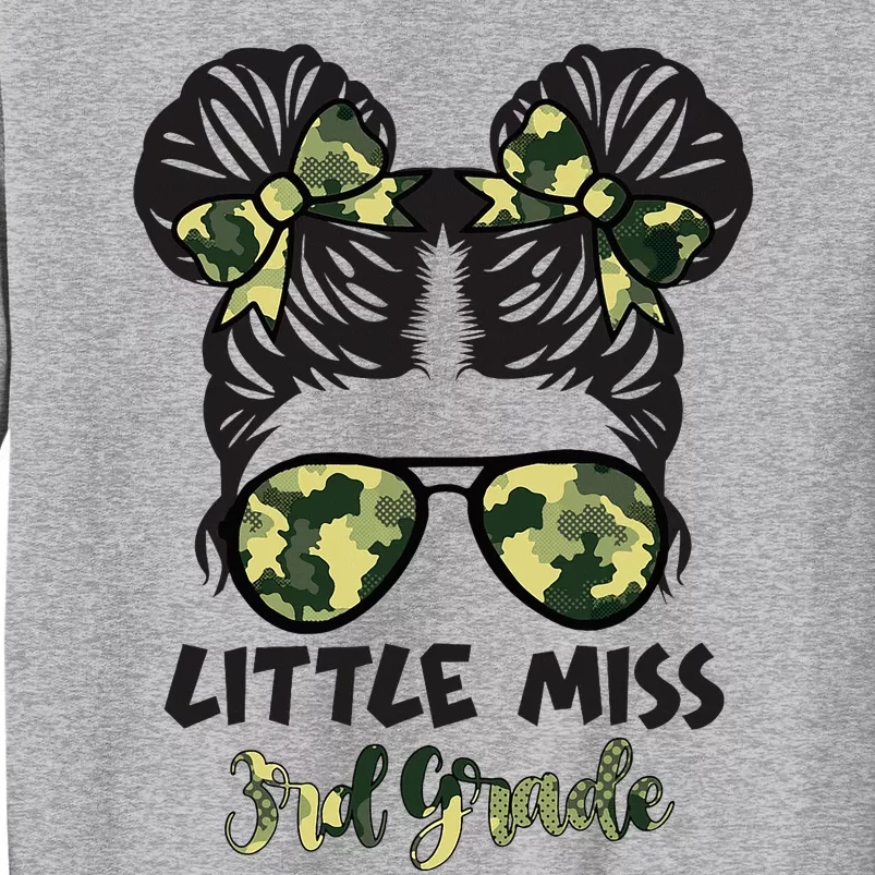 Camo Little Miss 3rd Third Grade Messy Bun Hair Tie Bow Tall Sweatshirt