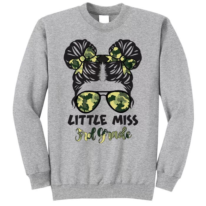 Camo Little Miss 3rd Third Grade Messy Bun Hair Tie Bow Tall Sweatshirt