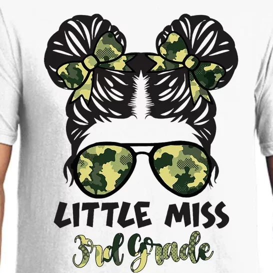 Camo Little Miss 3rd Third Grade Messy Bun Hair Tie Bow Pajama Set