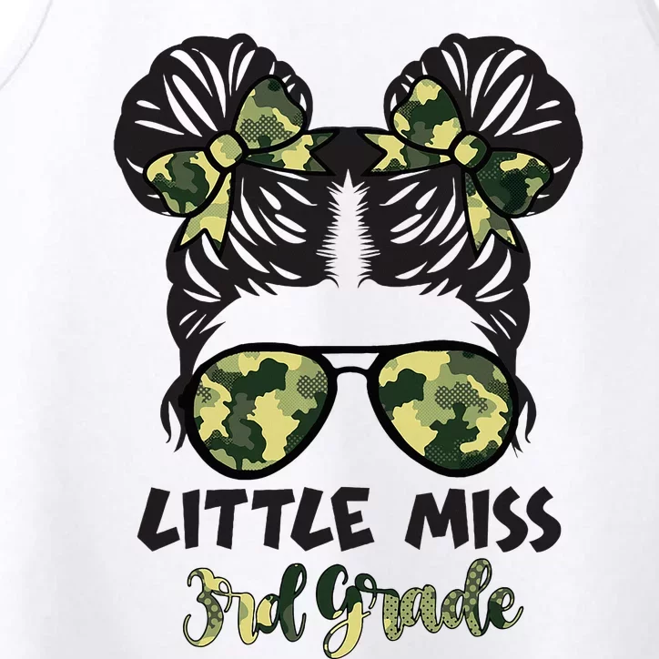 Camo Little Miss 3rd Third Grade Messy Bun Hair Tie Bow Performance Tank