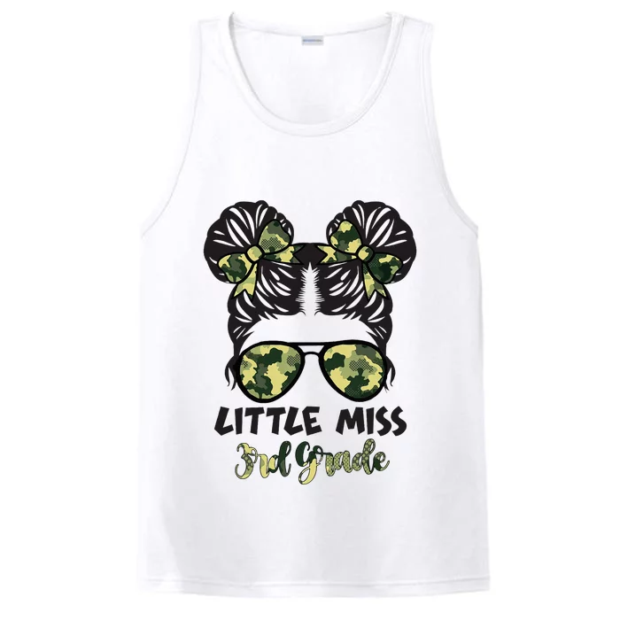 Camo Little Miss 3rd Third Grade Messy Bun Hair Tie Bow Performance Tank