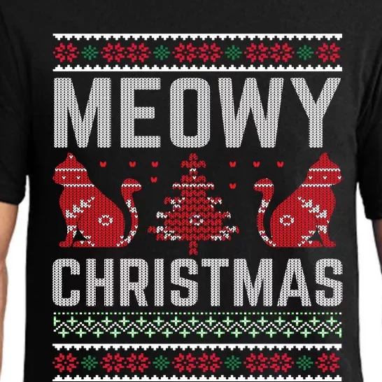 Cat Lovers Meowy Christmas Ugly Sweater Graphic Cool Xmas Trendy Pajama Set