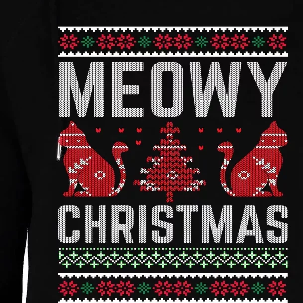 Cat Lovers Meowy Christmas Ugly Sweater Graphic Cool Xmas Trendy Womens Funnel Neck Pullover Hood