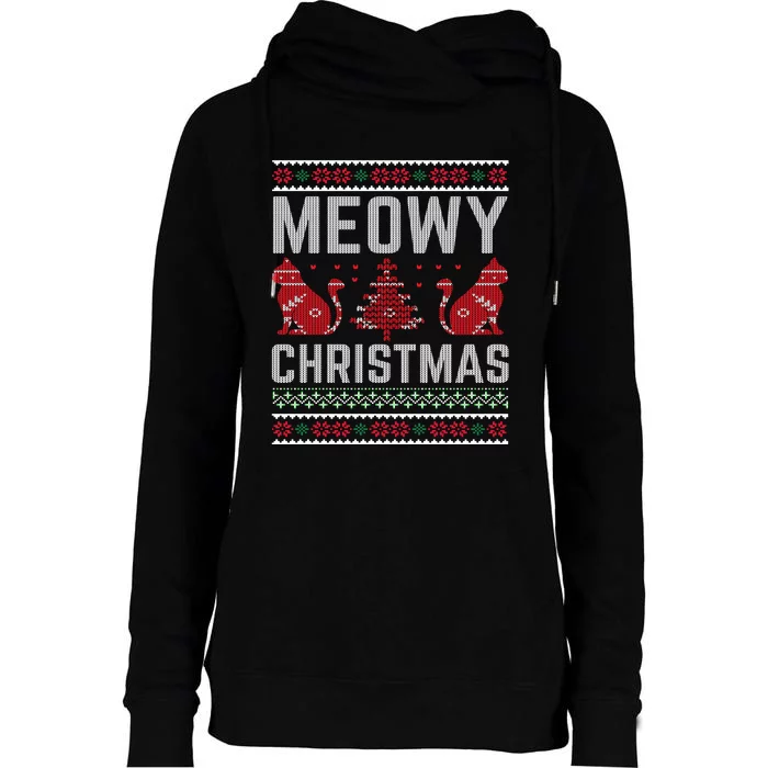 Cat Lovers Meowy Christmas Ugly Sweater Graphic Cool Xmas Trendy Womens Funnel Neck Pullover Hood