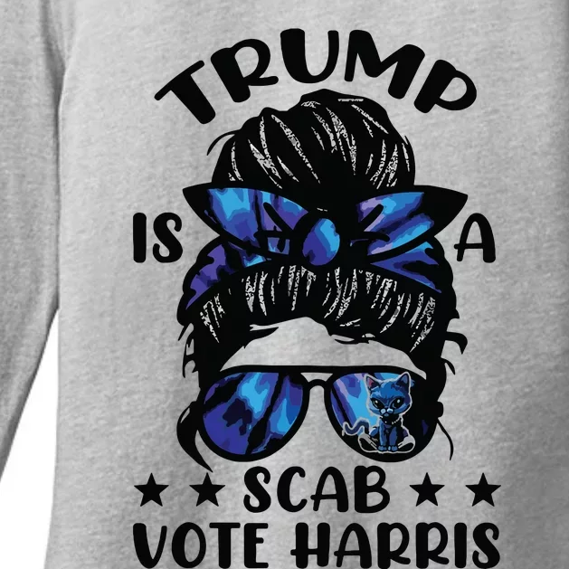 Cat Ladies Messy Bun Funny Trump Is A Scab Vote Harris Womens CVC Long Sleeve Shirt