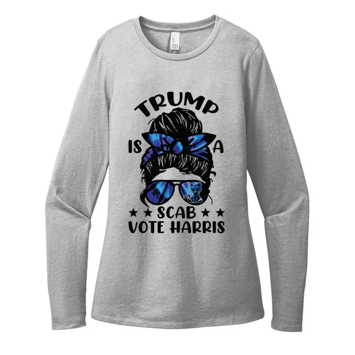 Cat Ladies Messy Bun Funny Trump Is A Scab Vote Harris Womens CVC Long Sleeve Shirt